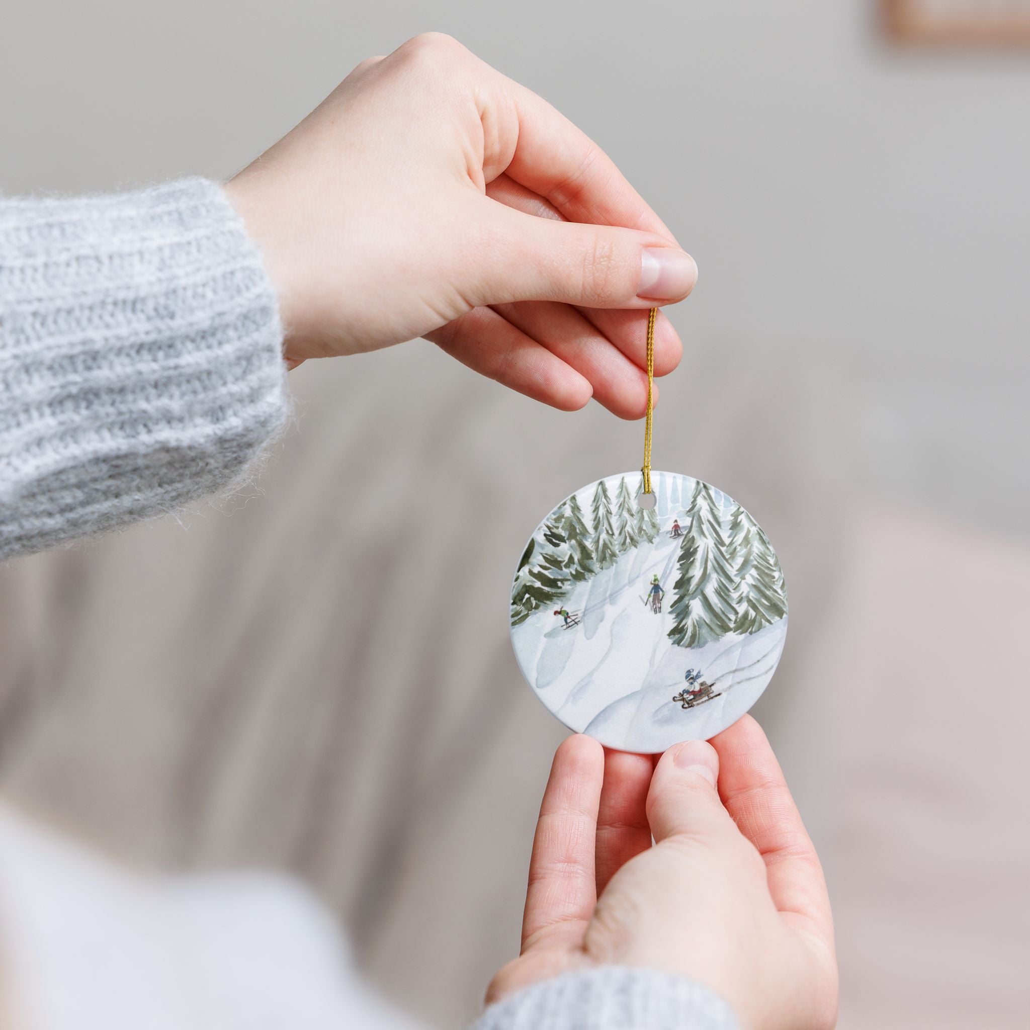 Buena Vista Christmas Watercolor Ceramic Ornament