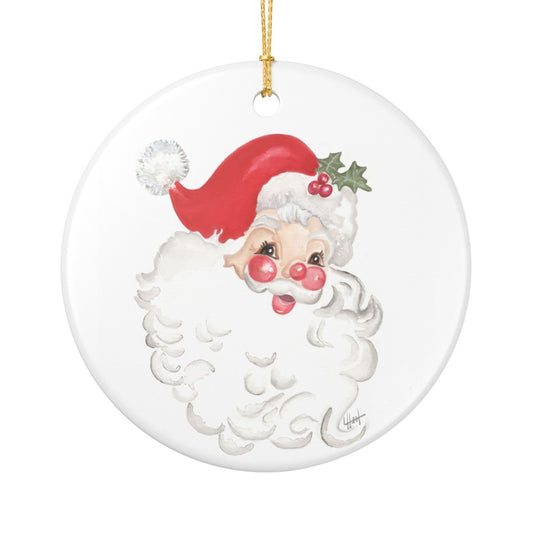 Hey Santa Watercolor Ceramic Ornament