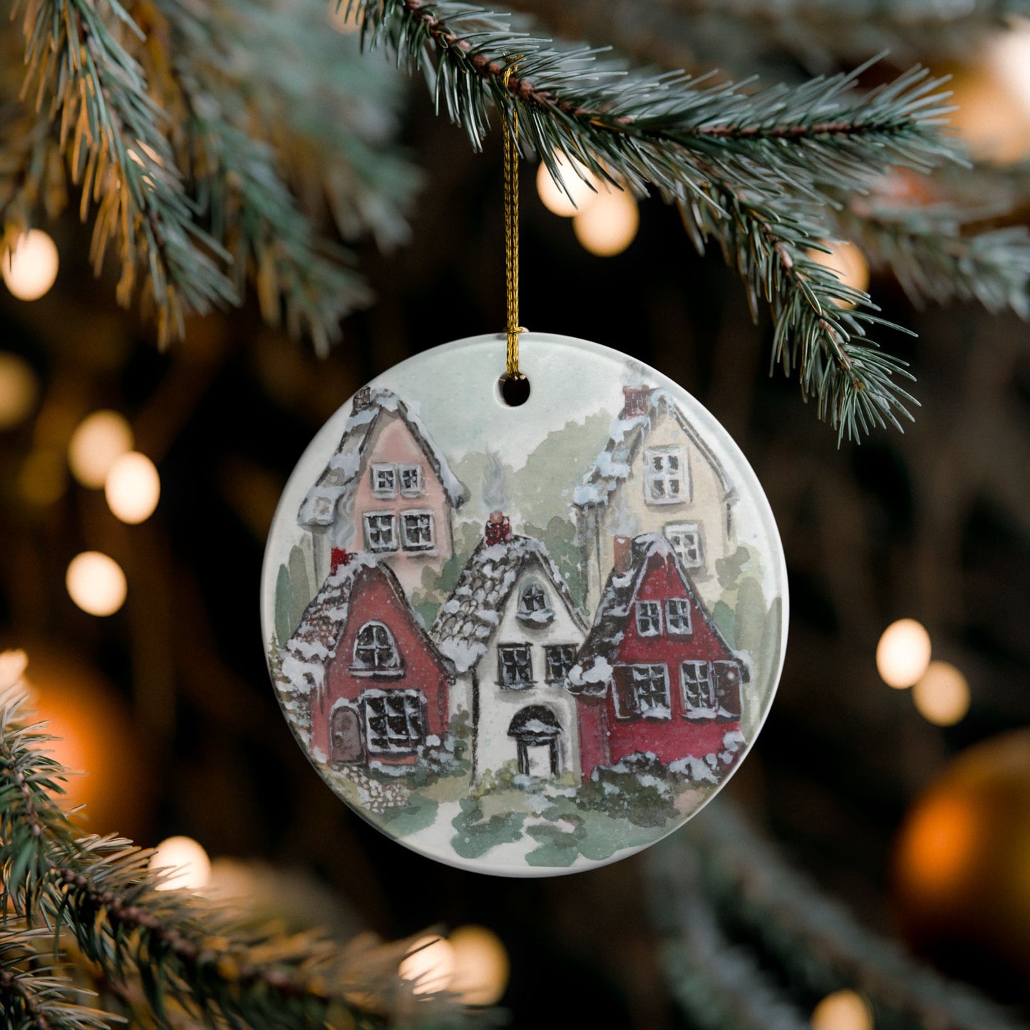 Diane's Winter Walk Watercolor Ceramic Ornament