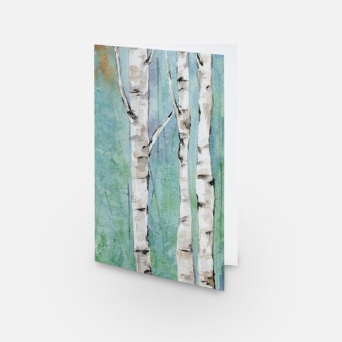 Blue Birch Watercolor Greeting Card