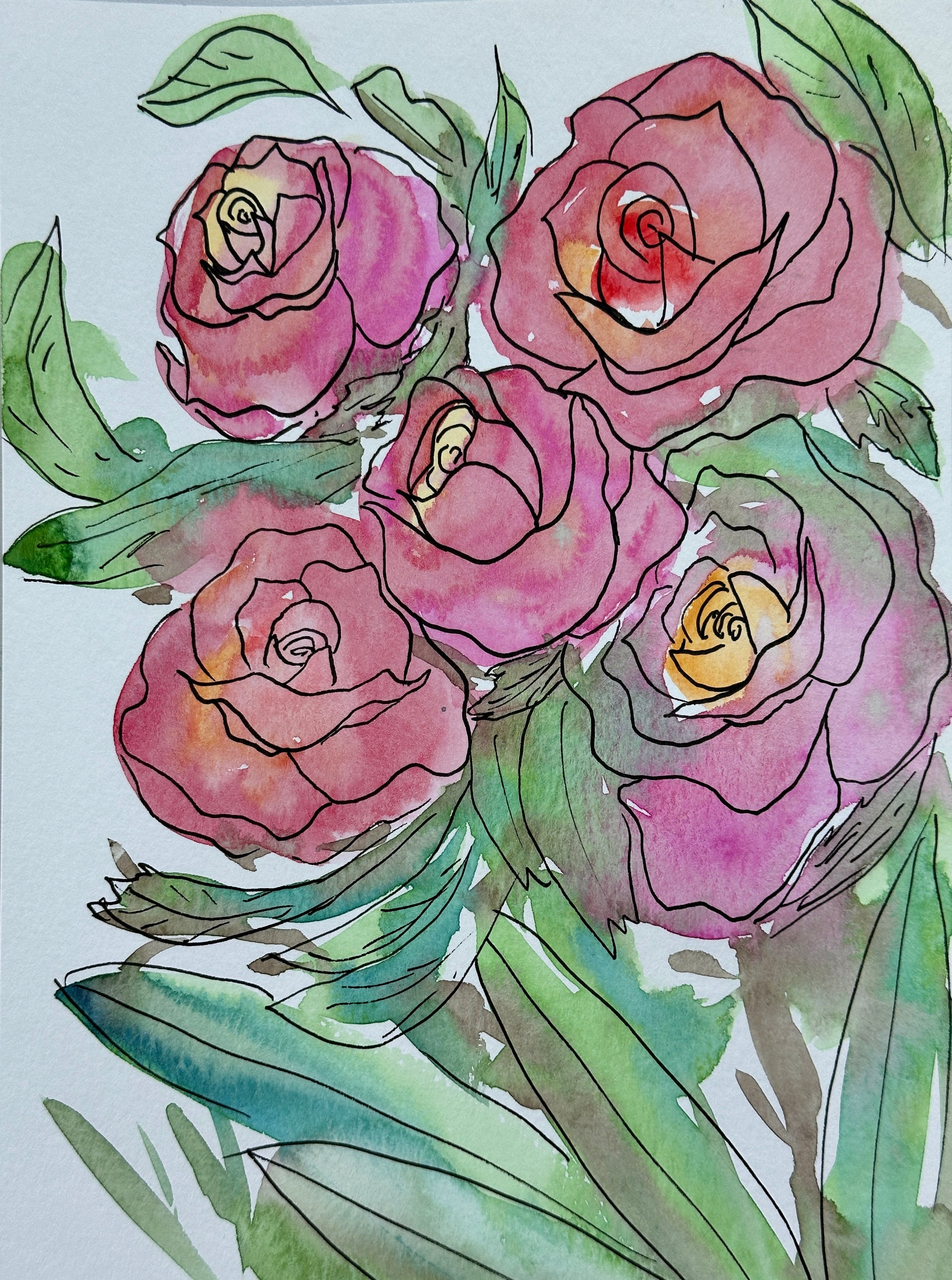June Flower Series: Watercolor + Ink Roses