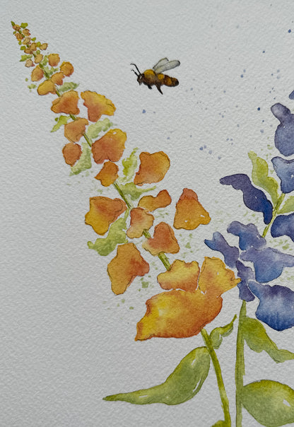 Honey Bee and Snapdragons