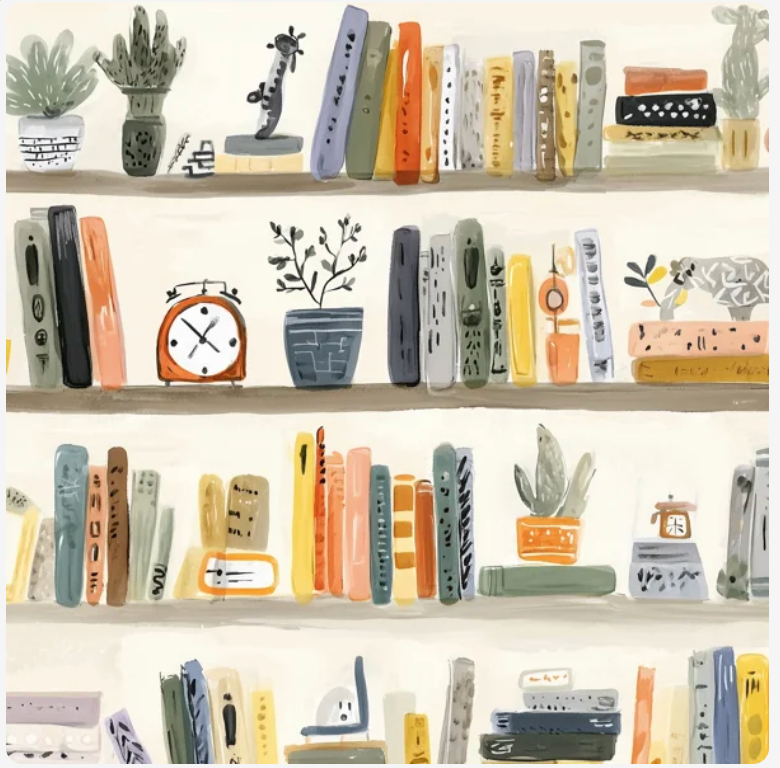 She's Got Mail Books on a Bookshelf Watercolor Class
